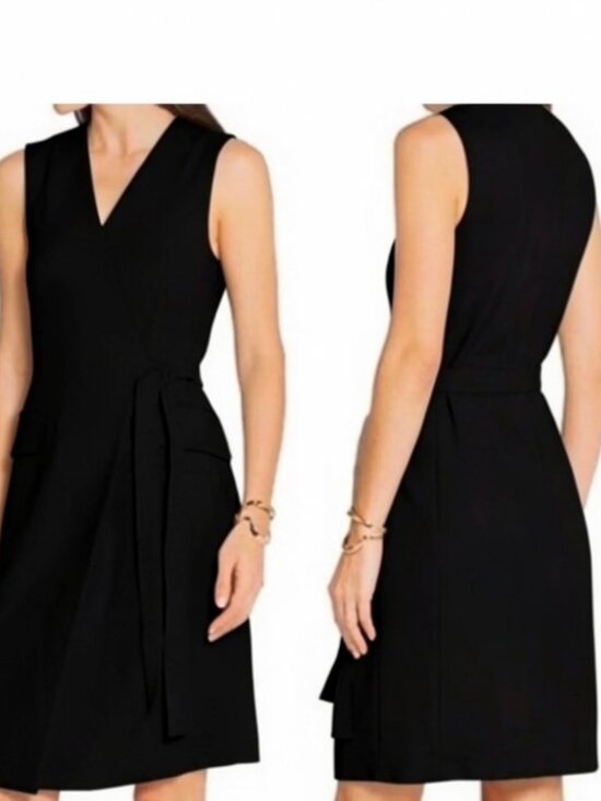 Theory Dresses & Skirts - Theory Size 6 Black Sleeveless V Neck Wrap Dress EUC